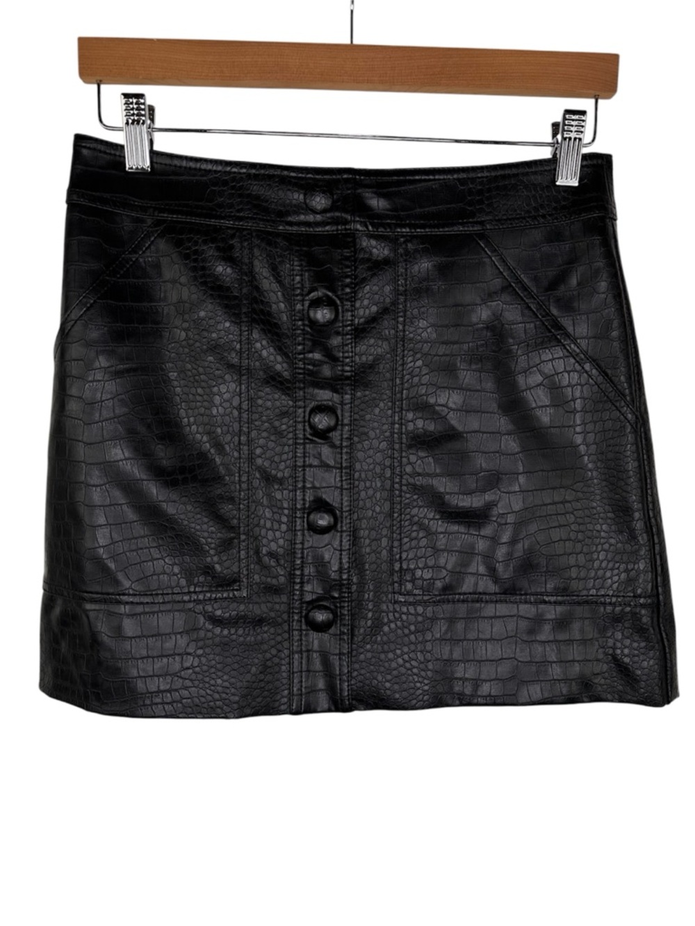 Veronica Beard Delfina Black Croc Embossed Vegan Leather Mini Skirt Sz 4